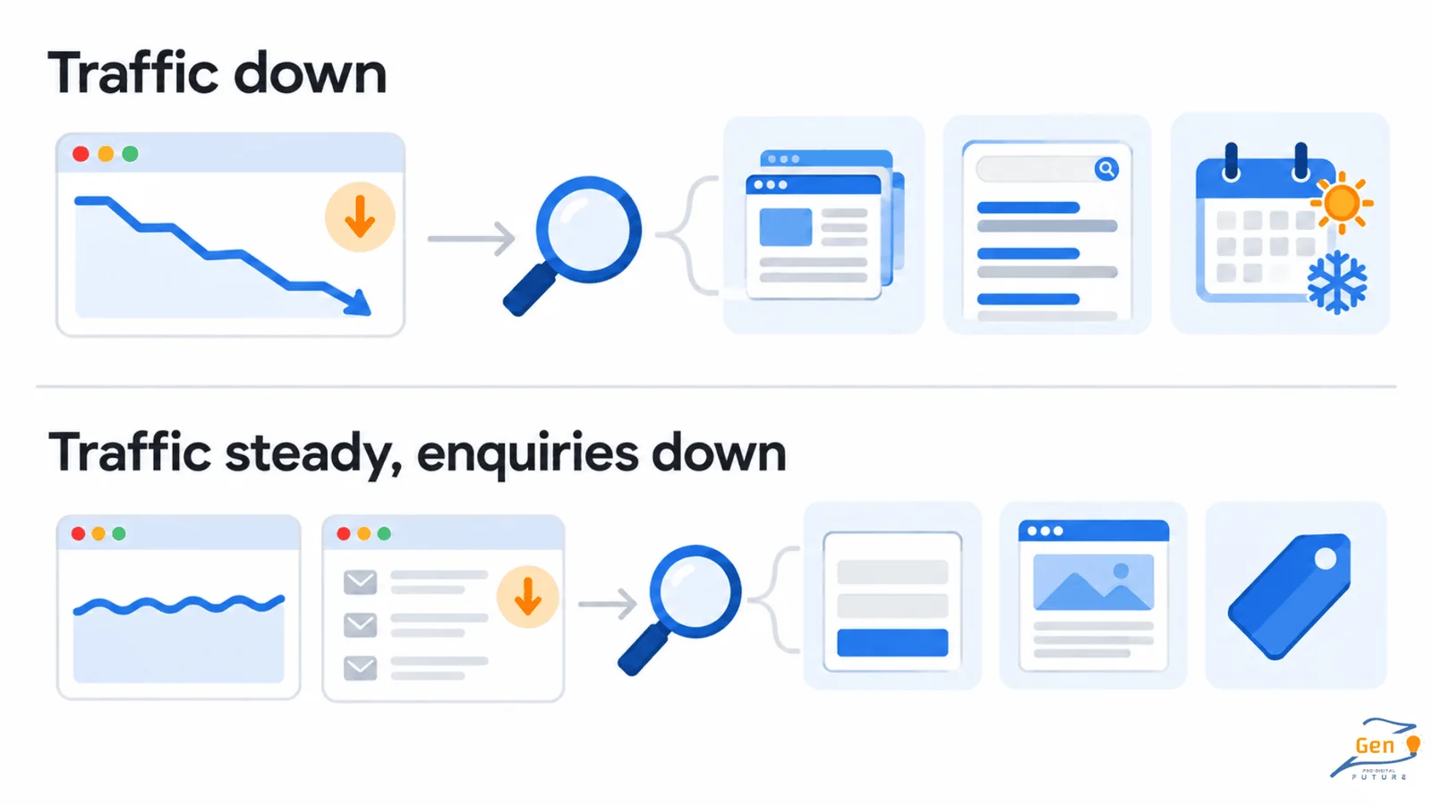 Falling search traffic without an investigation or recovery plan