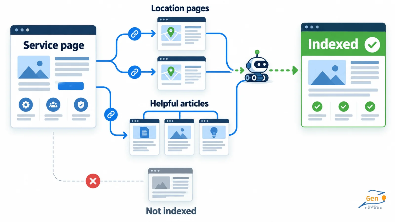 Google finds and indexes your important service pages