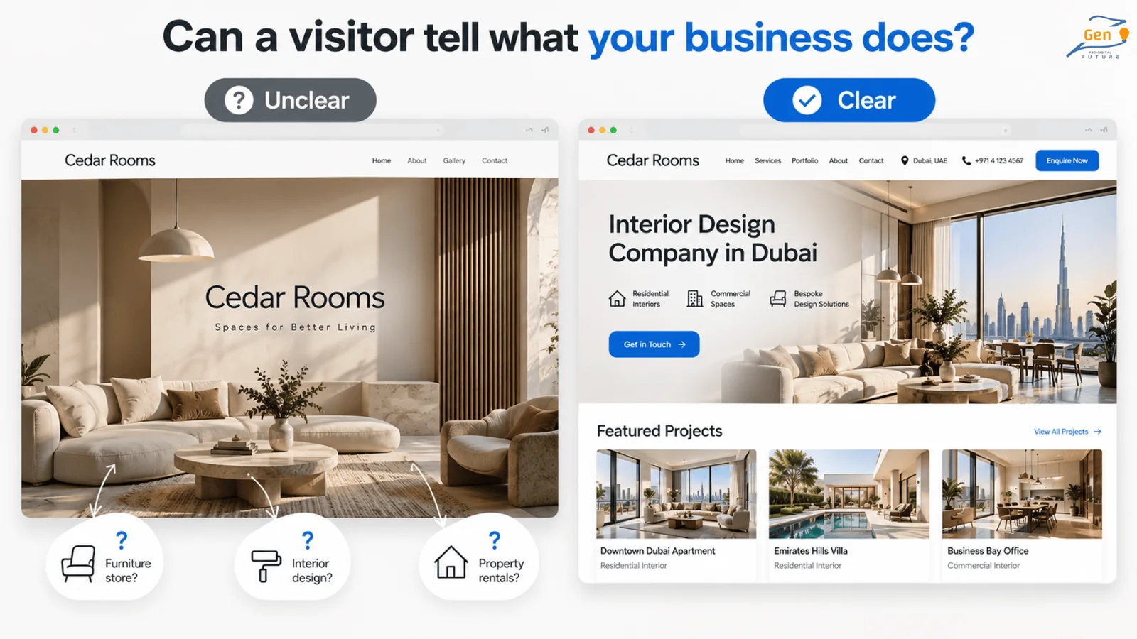 Your homepage should explain which business the name belongs to