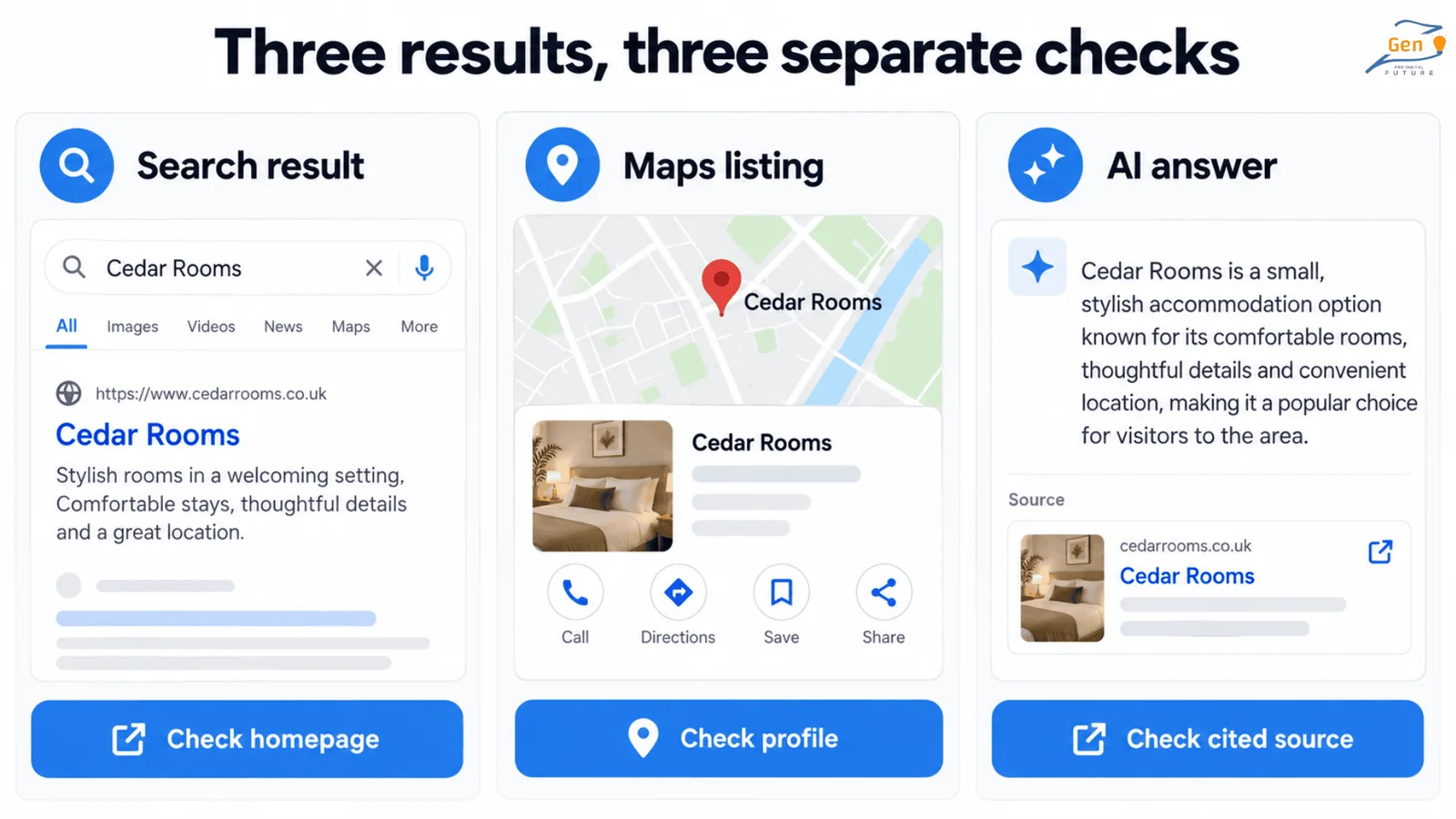 Your website Maps listing and AI mentions need separate checks