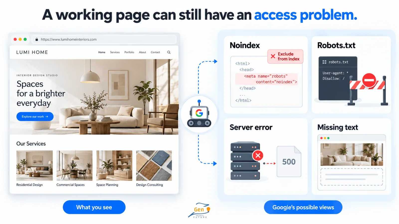 A website that opens for you may still block Google