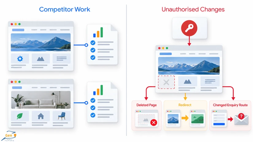 competitor work compared with unauthorised changes in a negative seo attack